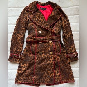 Y2K Baby Phat Faux Suede Leopard Trench Coat Size XS/S